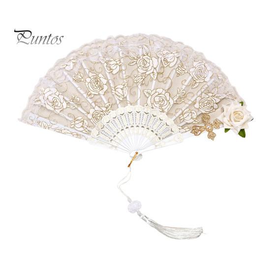 

Ручной вентилятор в стиле ретро, ​​королевский дворцовый стиль, кружевная цветочная вышивка, искусственная роза, легкий домашний декор, реквизит для фотосессии, чаепития