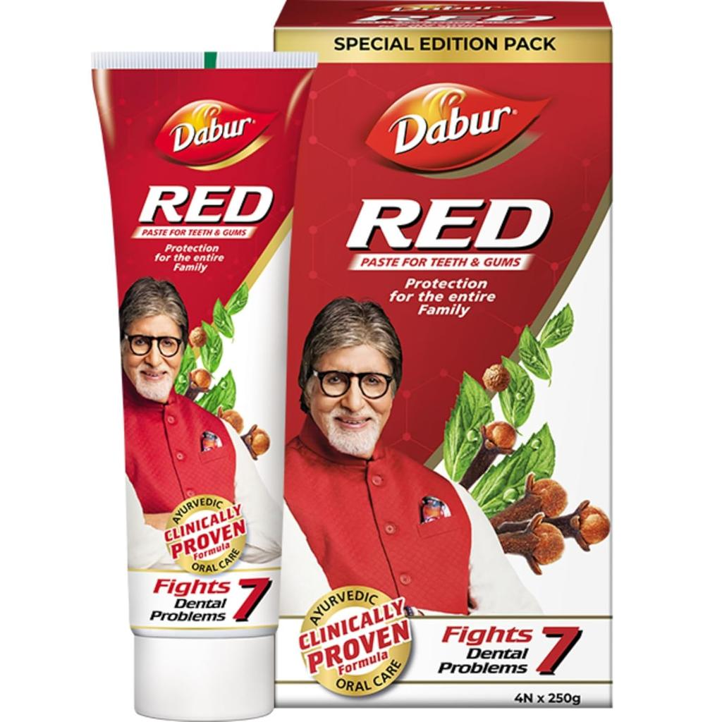 Dabur Red Ayurvedic Toothpaste - 750g (250g x 3) | Germ Protection, Cavity Care, Plaque Removal & Fresh Breath | Fluoride Free Herbal Paste