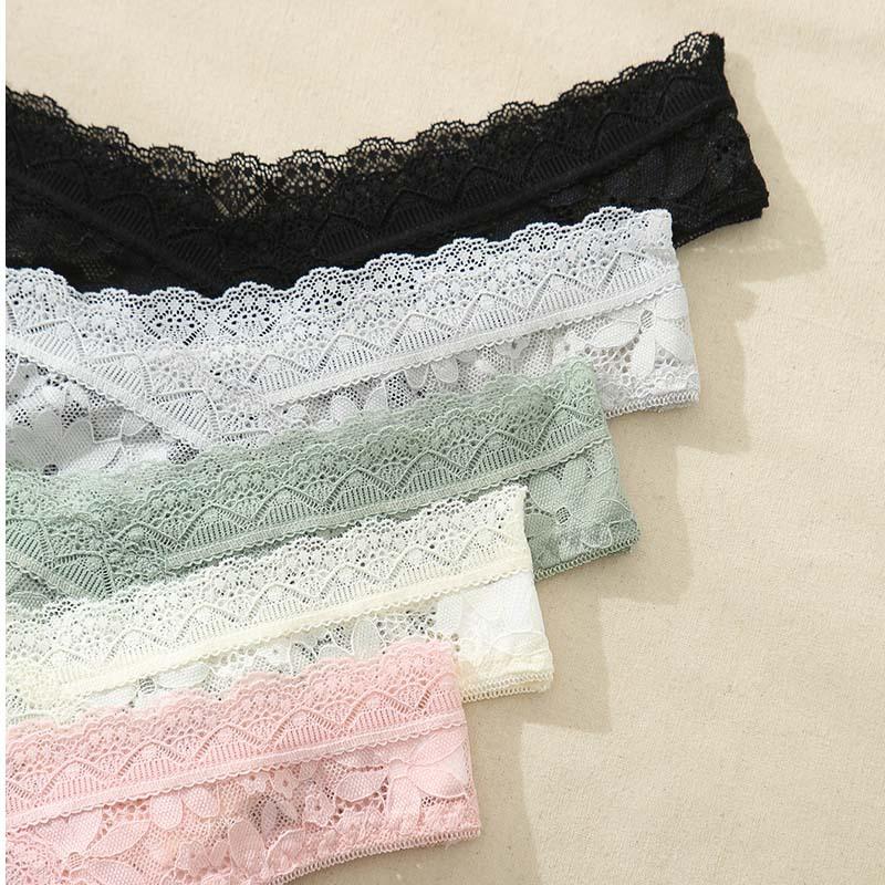 Sexy Lace Women Underwear Low-waisted Hollow Underwear Pure Cotton Women Briefs V-shaped Women Underwear High Elastic Breathable Antibacterial Fabric