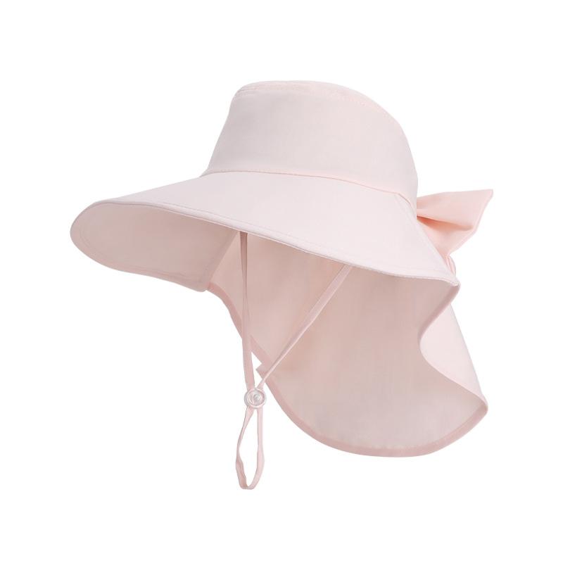 Spring and summer big eaves shawl neck protector bucket hat fashion hat women's outdoor sun hat with ponytail hole