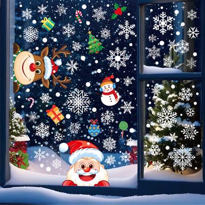 Christmas Snowflake Window Clings Stickers Santa Claus Reindeer Wall Glass Sticker Xmas Decorations Navidad 2025 Home Decor Noe