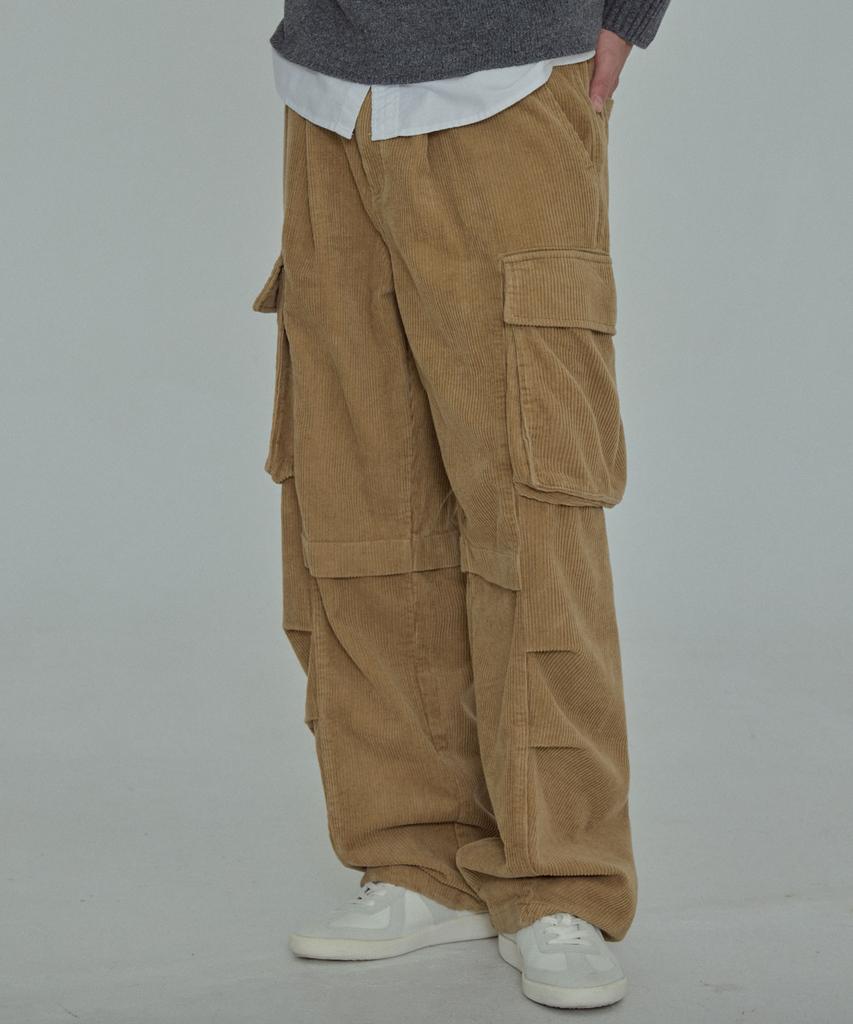 AOTT Corduroy Cargo Elastic Pants Beige