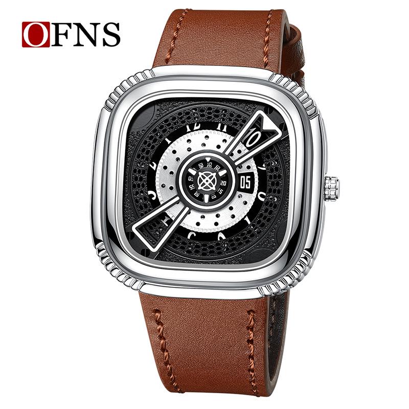Oufanni Men s Fashion Square Quartz Watch with Leather Strap - Creative Silicone Waterproof Wristwatch