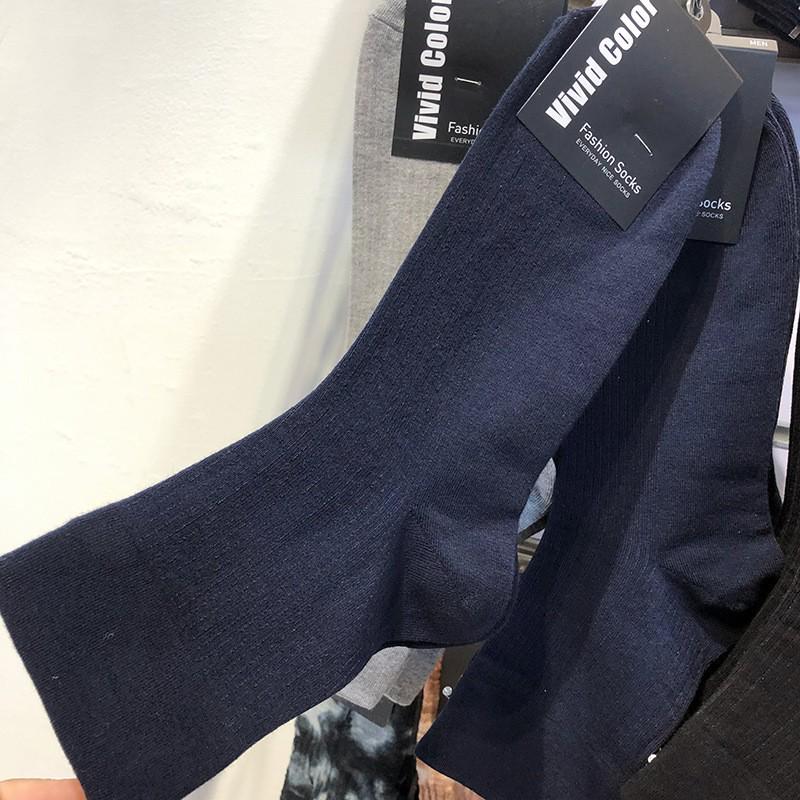 In Stock: Korean Mid-Calf Men s Ribbed Socks - Solid Color, Versatile, Cotton темно-синий