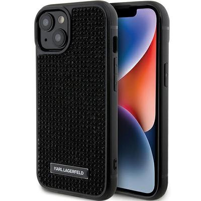 Étui pour iPhone 15 Karl Lagerfeld Logo Strassé Plaque Métallique Noir