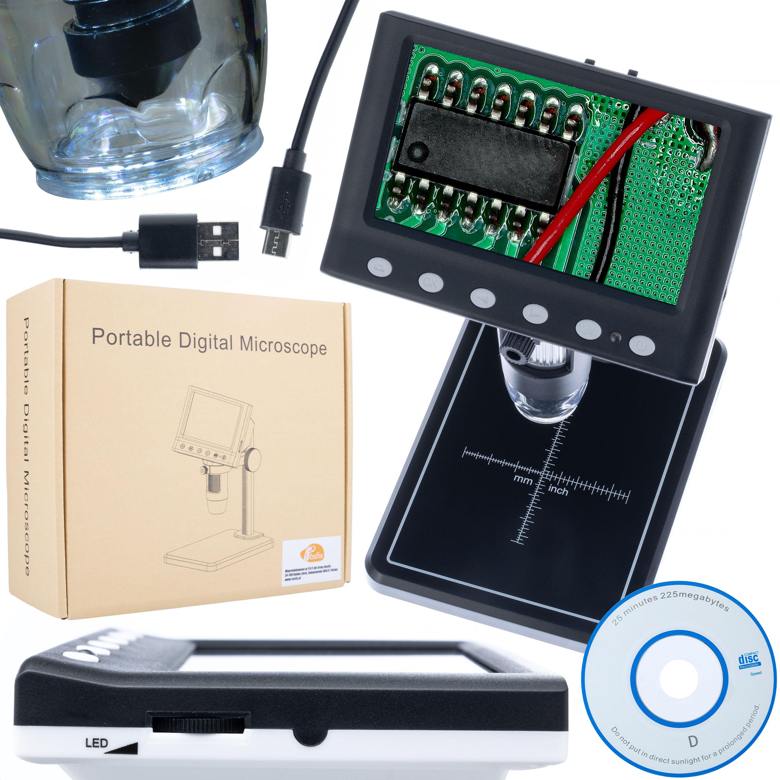 

Rosfix Mikroskop Cyfrowy DM7-B1 – 4,3 Ekran LCD 1080P | Powiększenie 40X–1000X | 8 Diod LED, USB, Obsługa MicroSD
