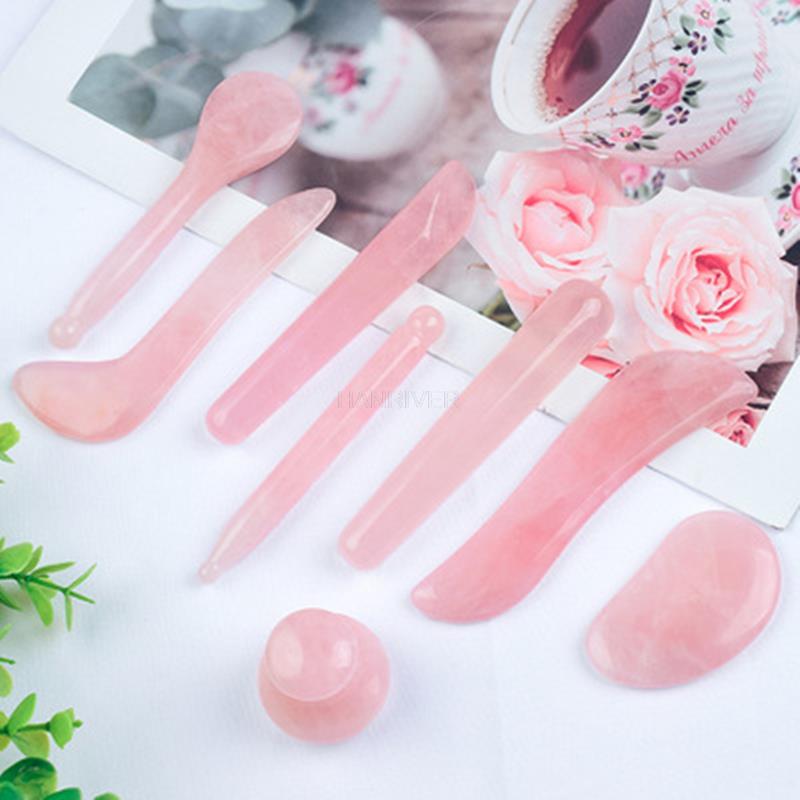 Natural Rose Quartz Jade Gua Sha Board Acupuncture Massage Facial Gouache Pink Quartz Massage Face LiftingStone Guasha Scraping