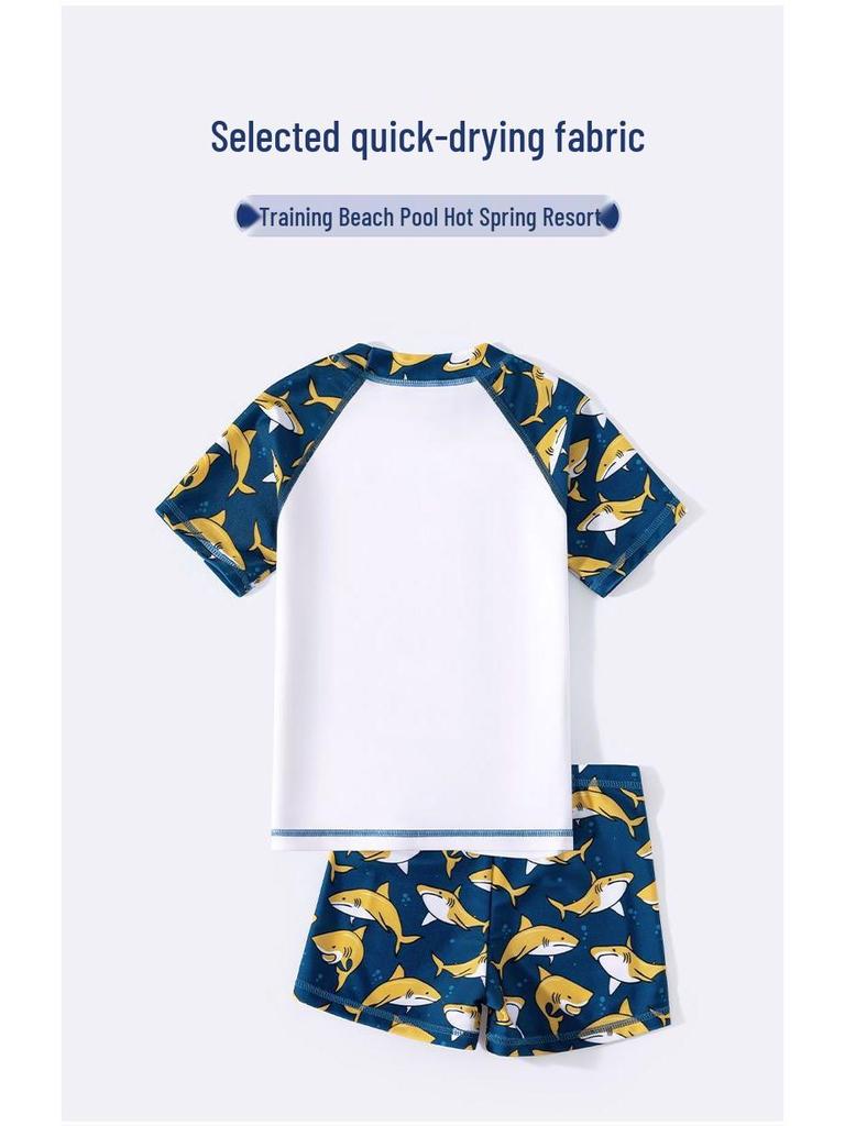 2024 Jungen Niedliches Hai Kurzarm Badeanzug Set - Schnelltrocknend Sonnenschutz