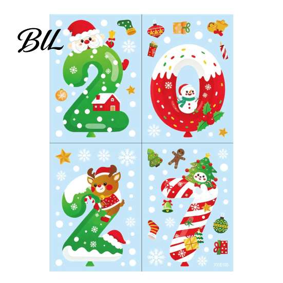 Winter Wonderland Decorations 4 Sheets 2027 Christmas New Year Window Clings, Double Sided Static Sticker with DIY Festive Art Santa Reindeer