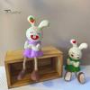 Healing Style Room Accents Leggy Rabbit Figurine Ornament, Handcrafted Basswood Desktop Sitting Small Animal Collectibles Bunny, Creative Ornament for