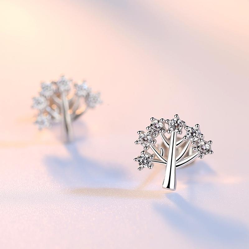 Womens Vintage Korean Fashion Elegant Anti-allergy 925 Silver Plated Ear Stud Earrings Female Christmas Tree Jewelry Gifts
