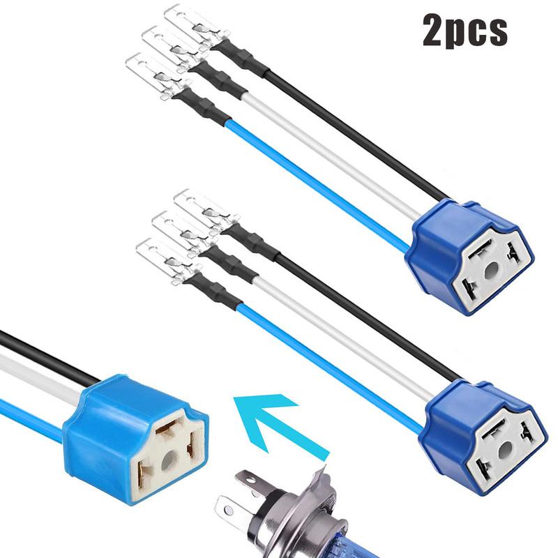 2 PCS H4 HB2 9003 Wiring Harness Headlight Socket, Ceramic Headlight Connector for Car Fog Light Retrofit 14AWG