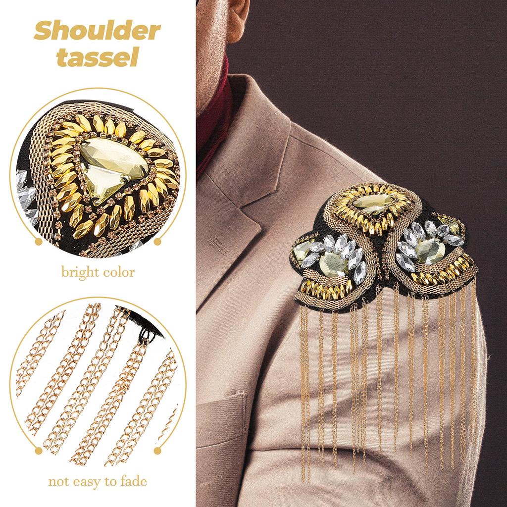 1 Pair Metal Epaulets Gold Vintage Tassel Shoulder Board Costume Dress Up Fringe Shoulder for Suit Epaulets