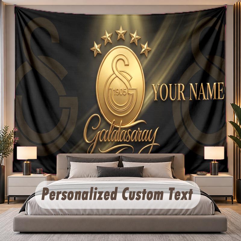 Benutzerdefinierter Namens-Text-Wandteppich Galatasaray FC Personalisierter Polyester-Wandteppich für Schlafzimmer und Zimmer