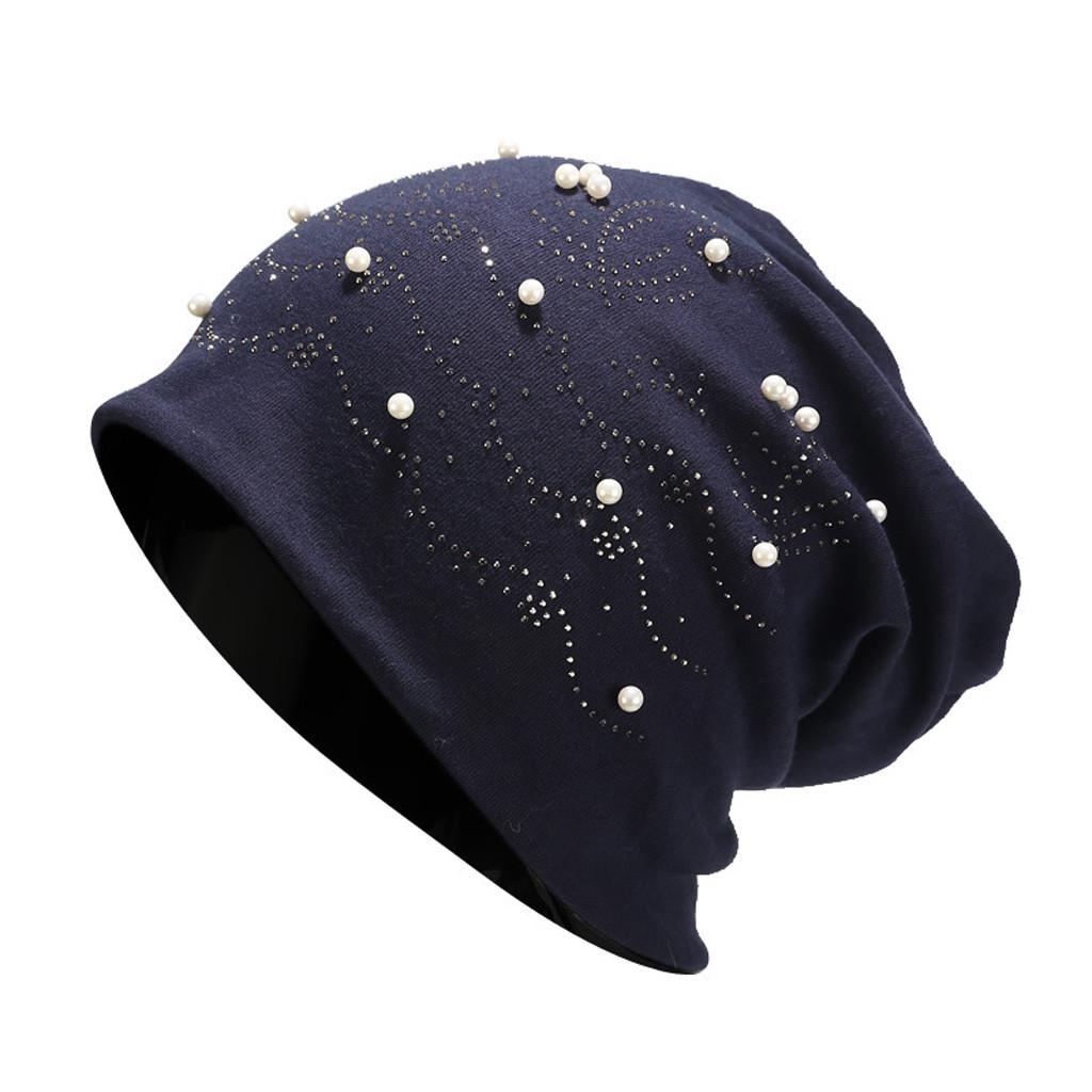 Fashion Women Stretch Headgear  Color Beading Pearl Head Scarf Wrap Hat Cap