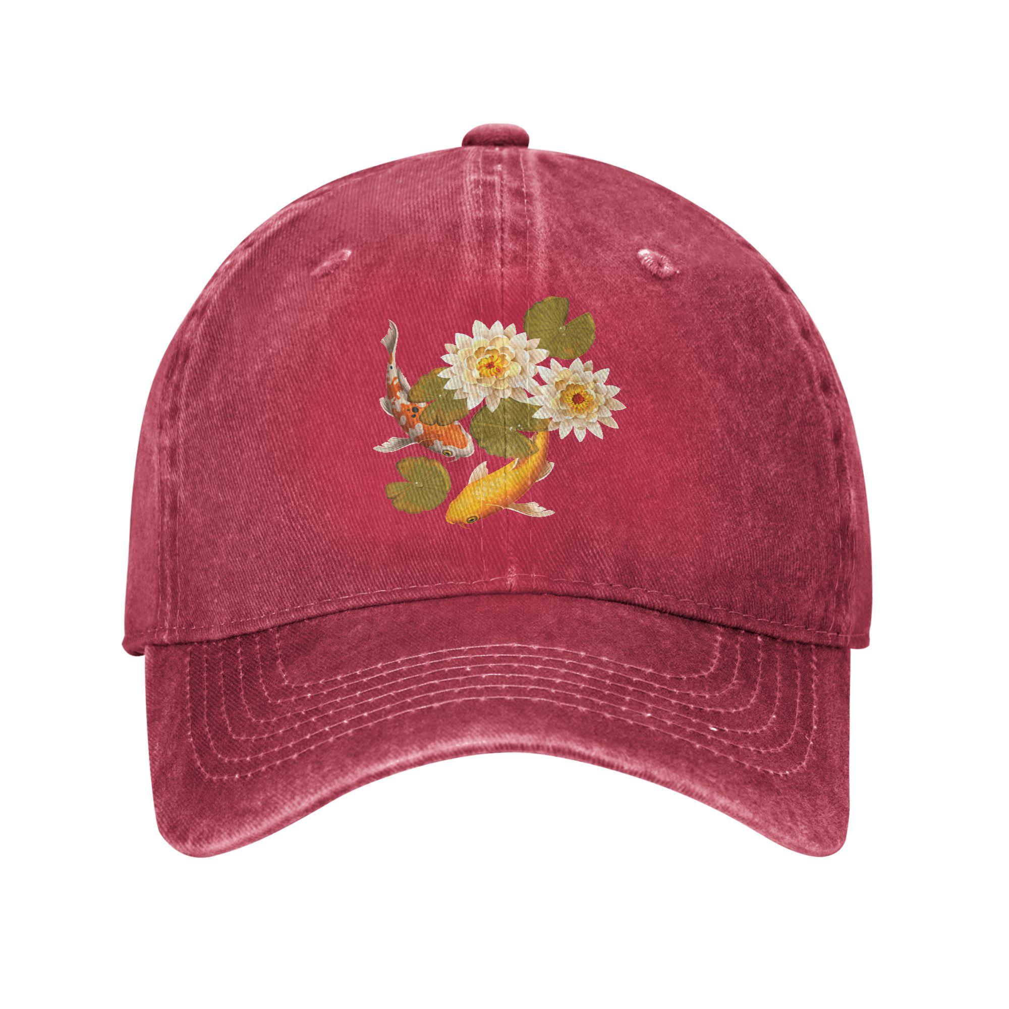 Japanese Koi Fish Japan Butterfly Baseball Cap Vintage Distressed Washed Snapback Cap Unisex Outdoor Adjustable Hats Cap One Size