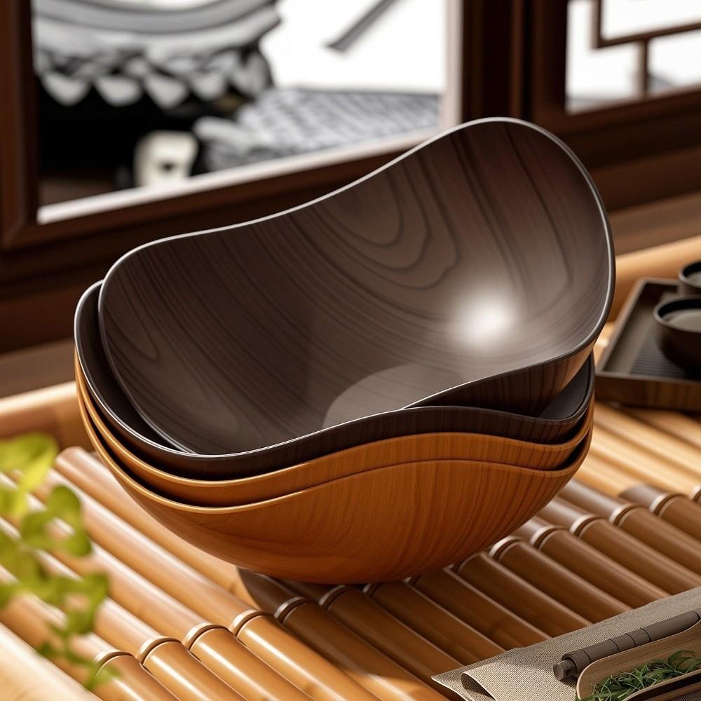 3 Stück/Set Japanischer Stil Imitation Holzmaserung Obstschale Große Kapazität Snackteller Küchenaufbewahrung