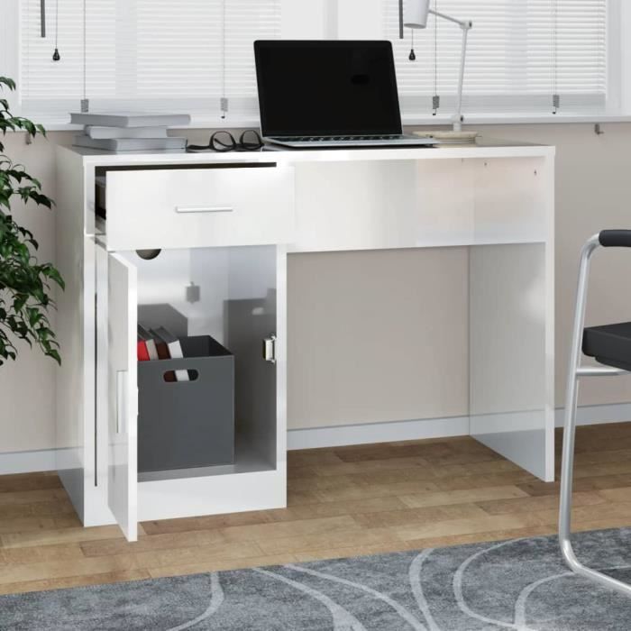 VidaXL Bureau avec tiroir et armoire Blanc brillant 100x40x73 cm 342655
