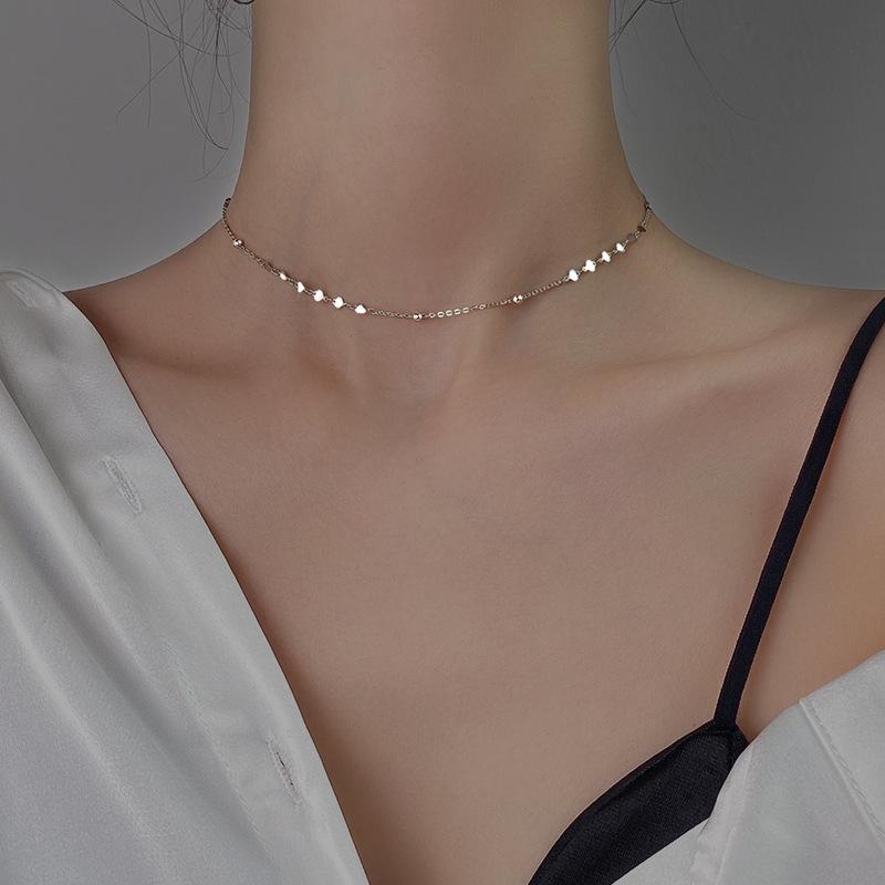 

925 Silver Heart Necklace Simple Elegant Choker Collarbone Chain for Women Birthday Gift Exquisite Jewelry платиновий