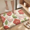 Strong Water-Absorbing Floor Mat At the Bathroom Entrance, Plush Quick-Drying Non-Slip Foot Mat, Pink Floral Carpet for the Shower Room