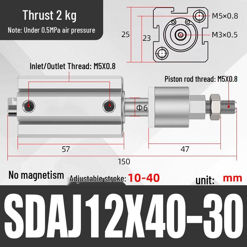 Adjustable Stroke Pneumatic Thin Cylinder - Piston Rod Sizes: 16/20/25/32/40/63
