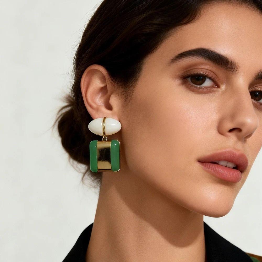 Creative Geometric Square Dangle Earrings Charm Color-block Vintage Stud Earrings Alloy Resin Bohemian Dangle Earring Beach
