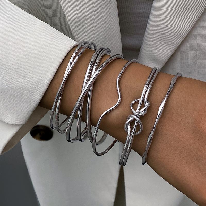 Punk Minimalist Geometric Bracelets Set For Women Retro Hip Hop Boho Stackable Design Open Bangle