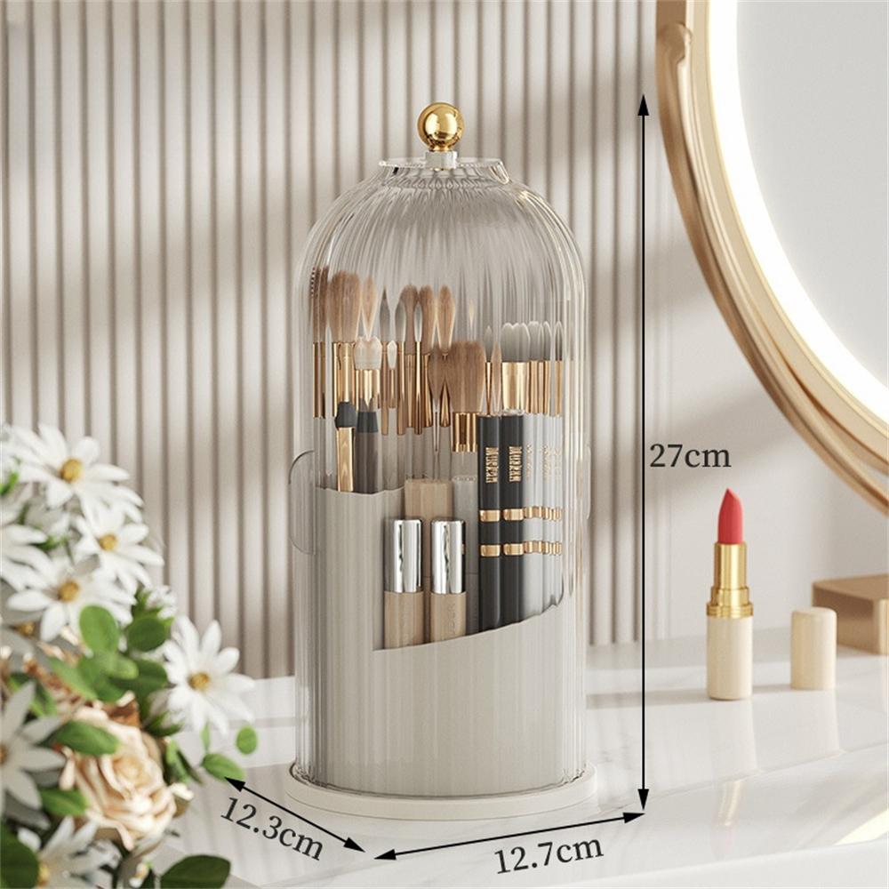360° Rotating Makeup Brush Organiser Desktop Lipstick Storage Box with Lid Dustproof Birdcage Shape Case Eyebrow Pencil Holder
