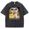 Funny Meme Cat T Shirt Vintage Washed Cotton T-Shirt  Graphic Tee Casual Streetwear Spring Summer Fall Top Tee