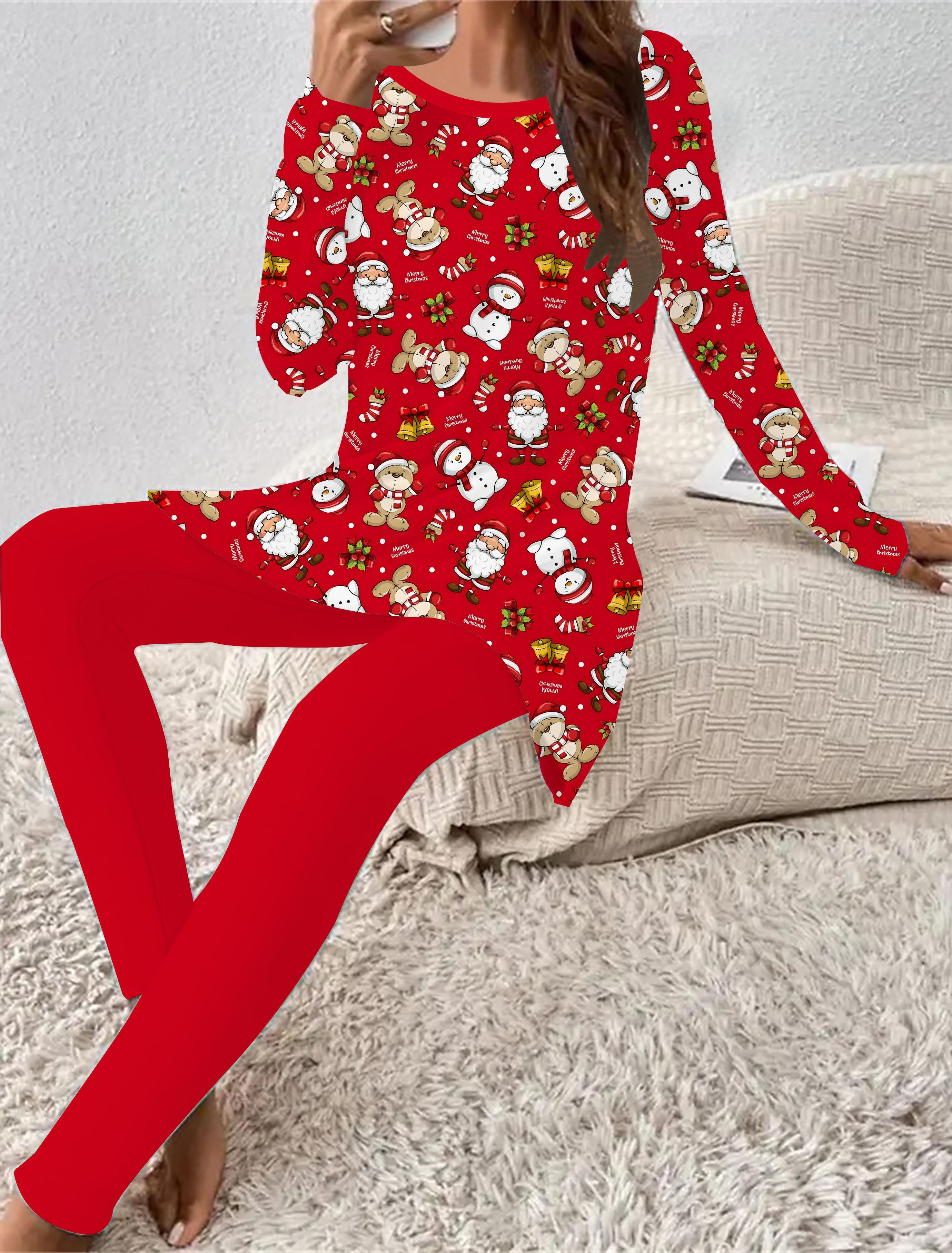 

Евро-американская мода 3D Рождественский принт Женский четырехсезонный комплект из двух предметов: футболка с длинным рукавом + длинные брюки. Идеальный подарок на Новый год и Рождество 8XL красный