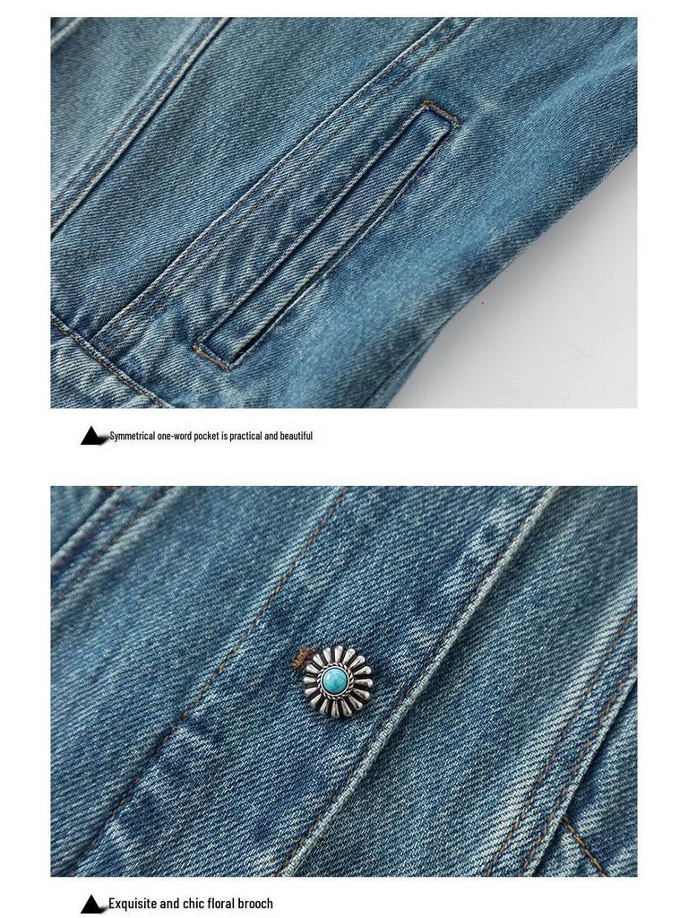 Xin Ge Combed Cotton Denim Short Jacket - Modern Retro Lapel Design