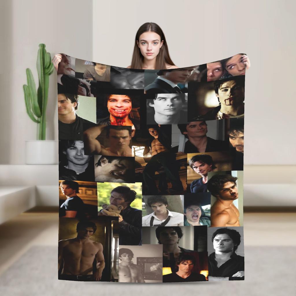 The Vampire Diaries Damon Salvatore Serie TV Coperta Decorativa in Flanella Plaid per Arredamento Casa Calda Morbida Copriletto Regalo
