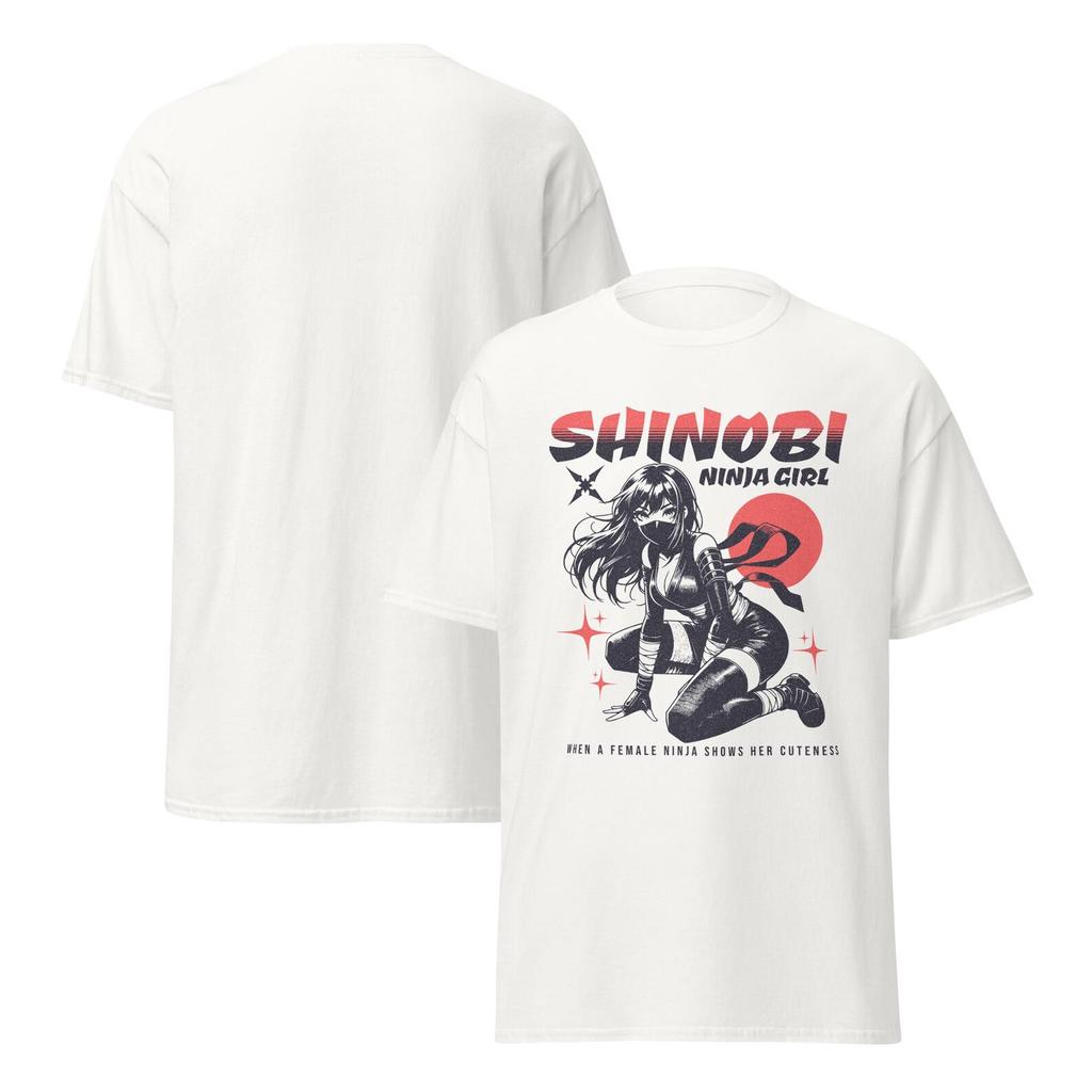 Shinobi Ninja Girl T-Shirt, Cute Kunoichi Aesthetic Tee, Retro Sun & Stars Ninja Art, Stealthy Manga-Inspired Shirt