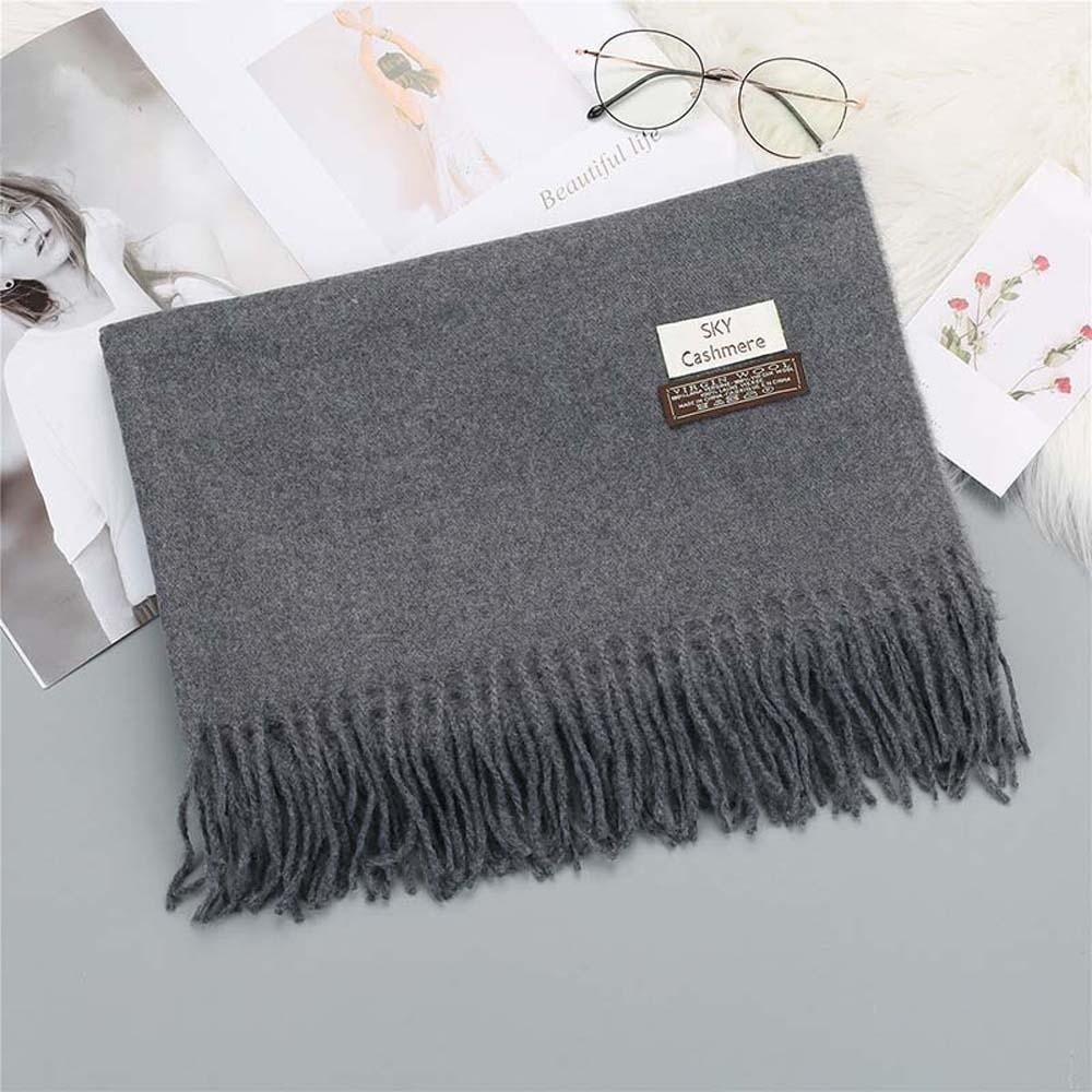 Polyester Solid Color Shawl Windproof Long Neckscarf with Tassel Gifts Classic Wool Scarf  Outdoor