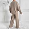 New Fall/Winter Solid-Color Round-Neck Long-Sleeve Top and Long Pants Set for Women: A Stylish Two-Piece Outfit