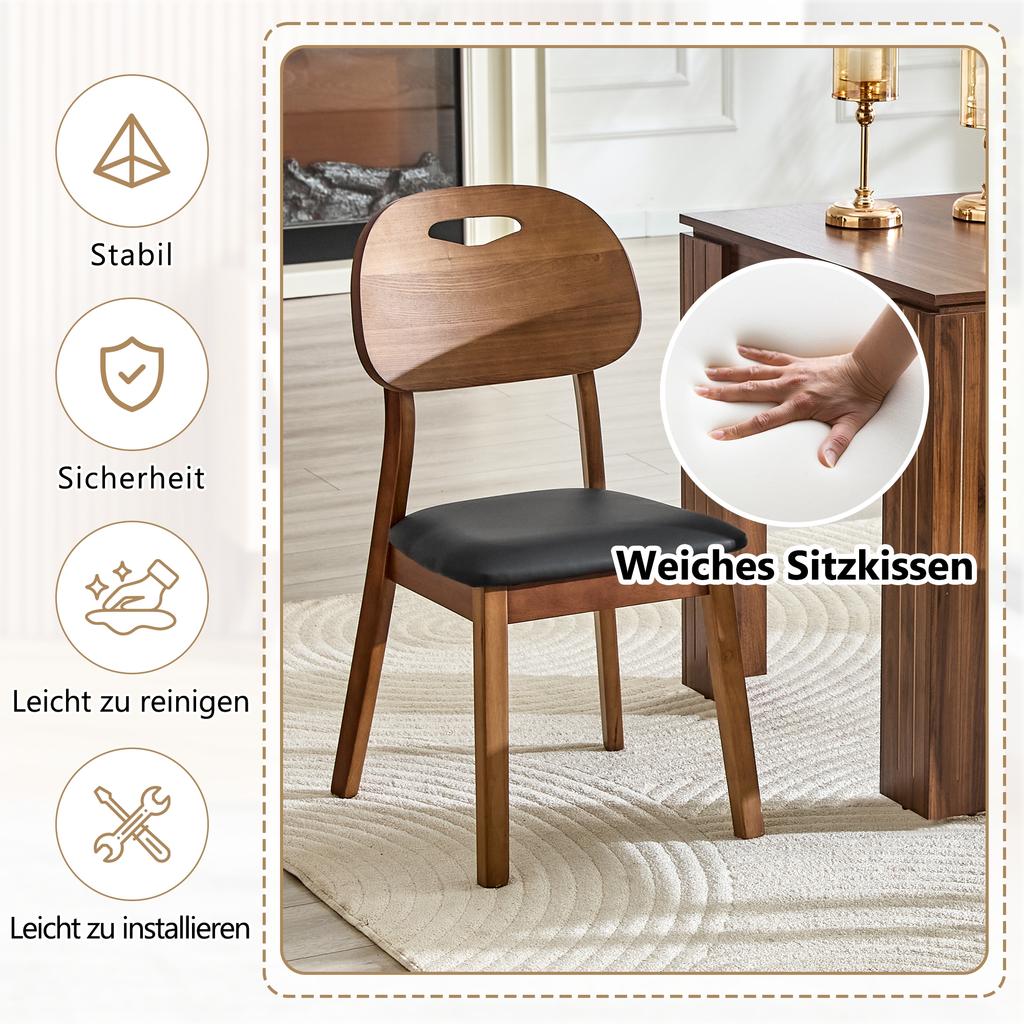 Set of 2 Dining Chairs with Oval Backrest, Modern Wooden Chairs with Carry Handle Design, Upholstered Kitchen Chairs, Chairs Only Without Table