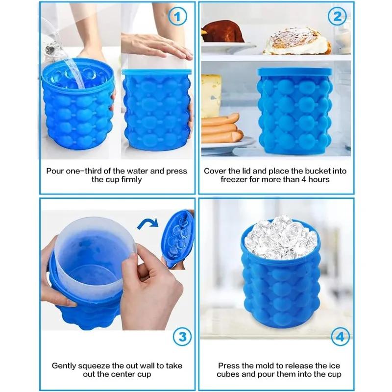 Silicone Ice Bucket Ice Maker Space Saving Ice Cube Maker Bucket Portable Ice Buckets for Any Things Frozen Food Drink and More