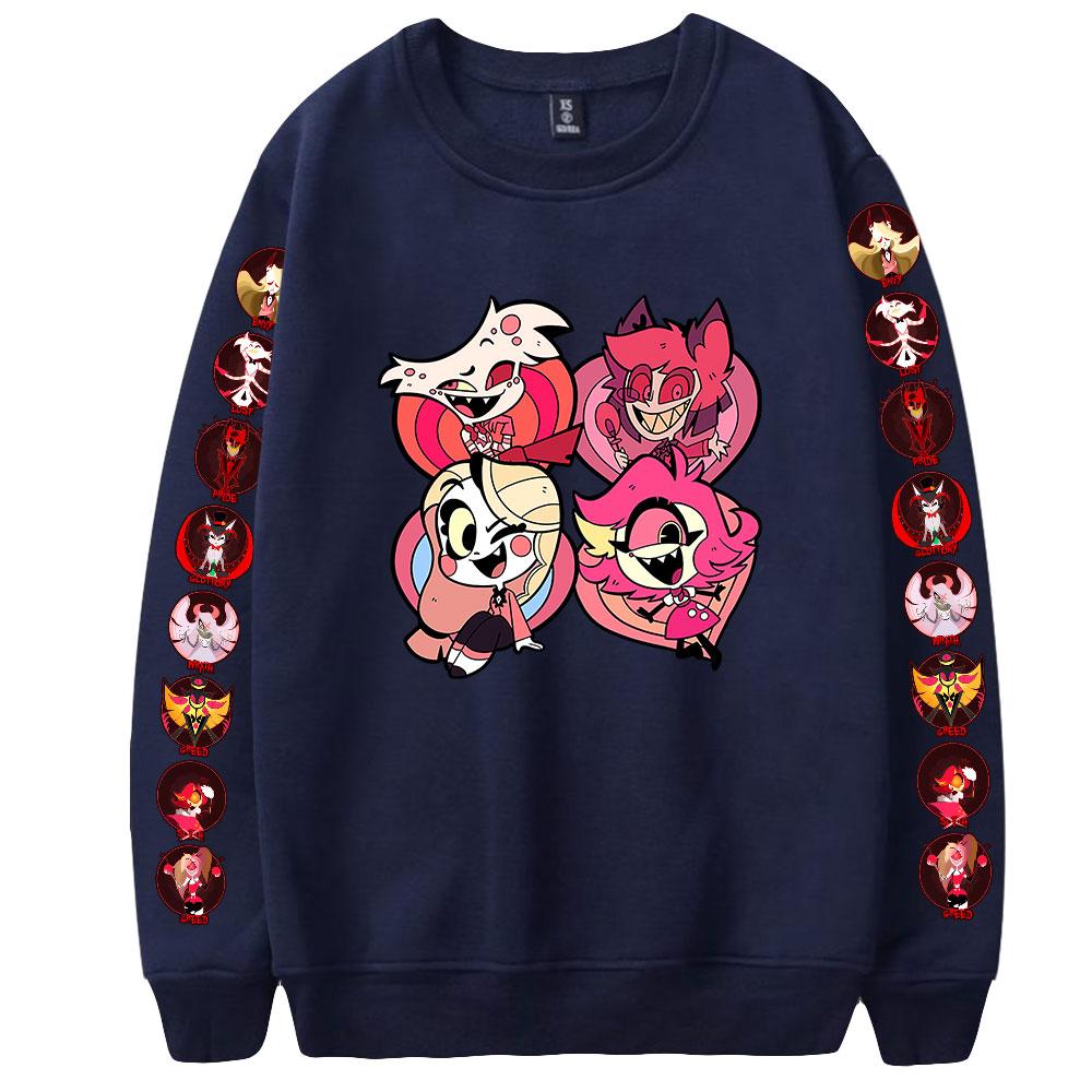 

Чоловічі толстовки з аніме-принтом Hazbin Hotel, круглим вирізом, світшоти з капюшоном, чоловічий пуловер для подорожей, чоловічий верх вуличного одягу, спортивний костюм для активного відпочинку XL темно-синього кольору