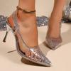 Sexy Transparent Pvc Sandals Women 2025 Summer Super High Heels Sling Back Pumps Elegant Glitter Decoration Crystal Shoes Size34