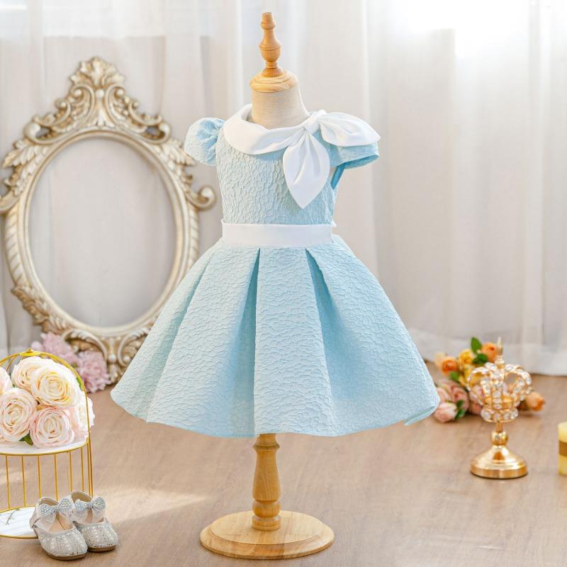 Kids Short Sleeve Princess Dress Girls Formal Party Sweet Jacquard Dress