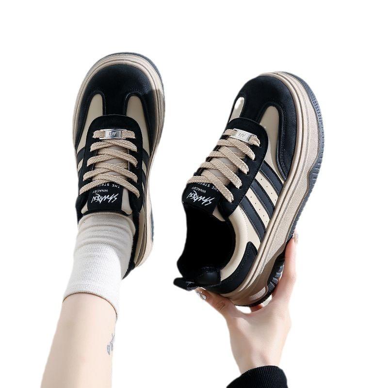 Super fire thick-soled velvet board shoes for women's new winter retro versatile casual three-bar German training shoes for women