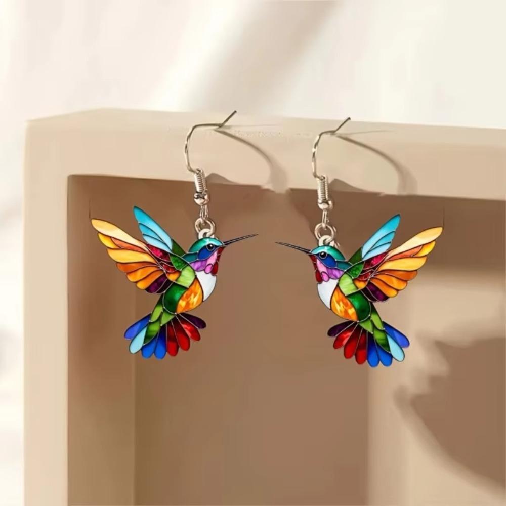 Acrylic Bird Dangle Earrings Retro Style Stud Earrings Gifts 2D Bird Shape Earrings  Women Girls