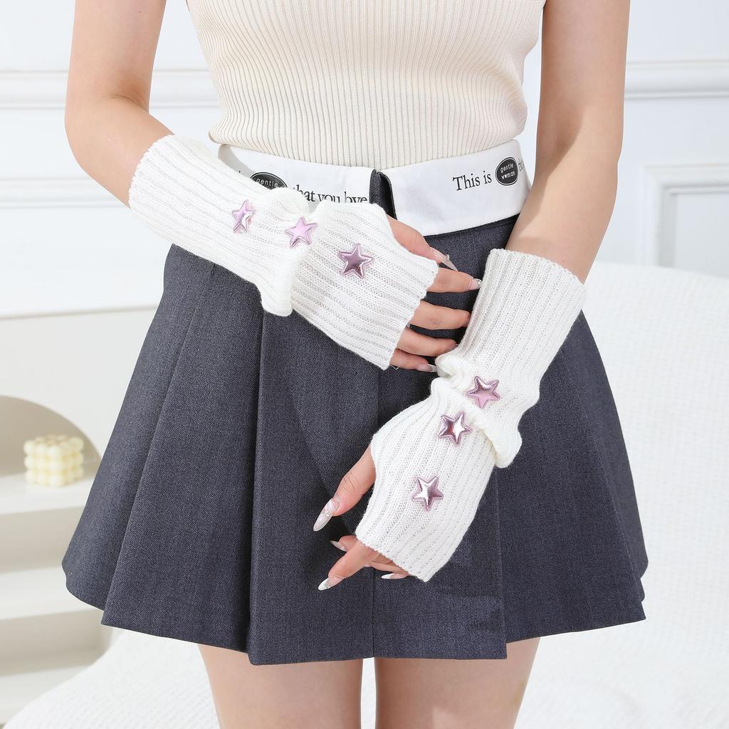 College Wind Pile Exposed Finger Sleeves Autumn and Winter Knitted Woolen Warm and Cold Proof Gloves