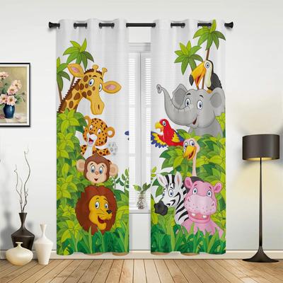 2 szt. Cartoon Safari Animals Jungle Forest Window Curtains Blinds For Living Room Kids Bedroom Bathroom Kicthen Door Home Decor