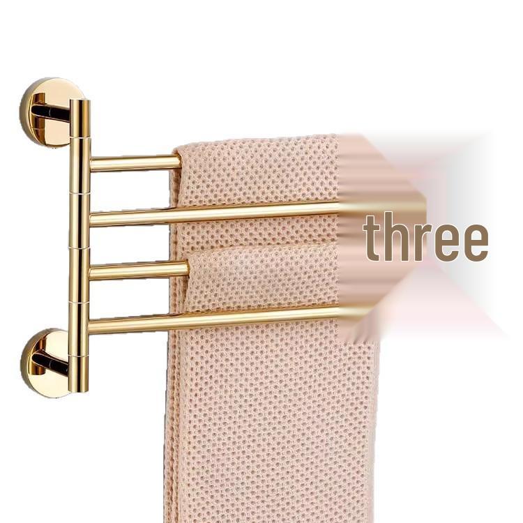 Rotatable Gold Foldable Copper Towel Rack - Punch-Free Multi-Bar for Bathroom