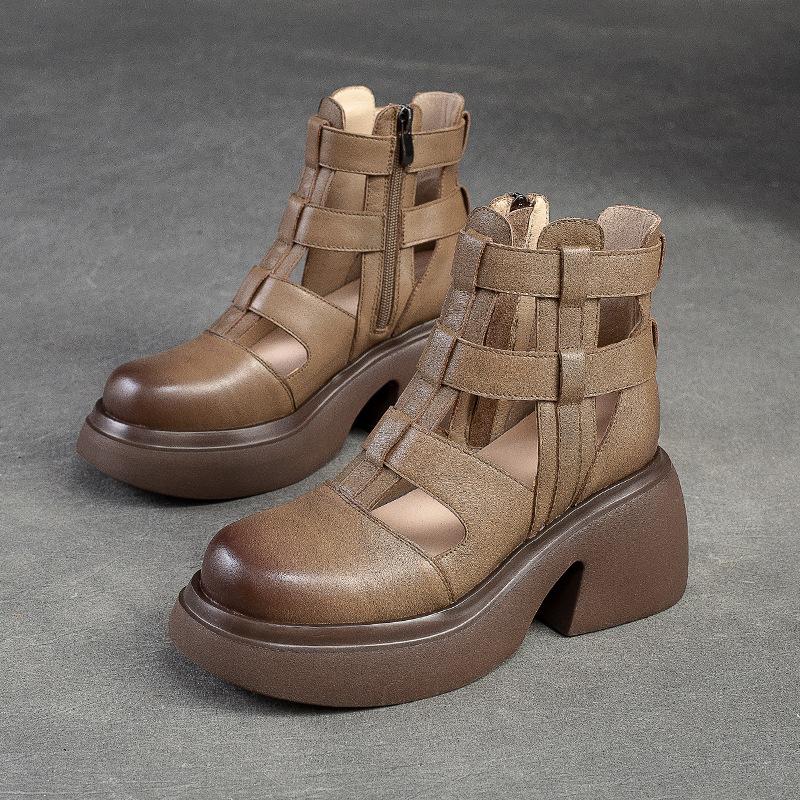 Fashion GKTINOO Women Sandals Wedges Heels Genuine Leather Round Toe Summer Fashion Female Gladiator Sandals Platform Shoes Woman