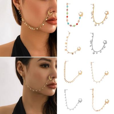 Stil etnic Star Leaf Faux Pearl ciucuri Lanț Bijuterii pentru nas Piercing Cercei Stud Inel pentru nas Lanț pentru nas