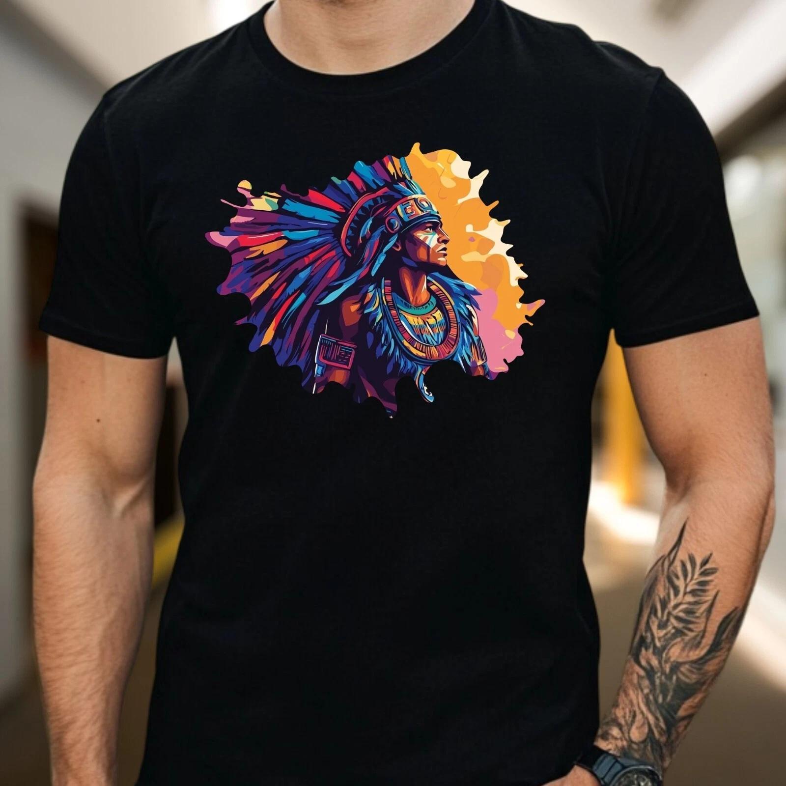 T-Shirt Herren Aztekischer Krieger Motiv Baumwolle Größe XS bis 5XL L