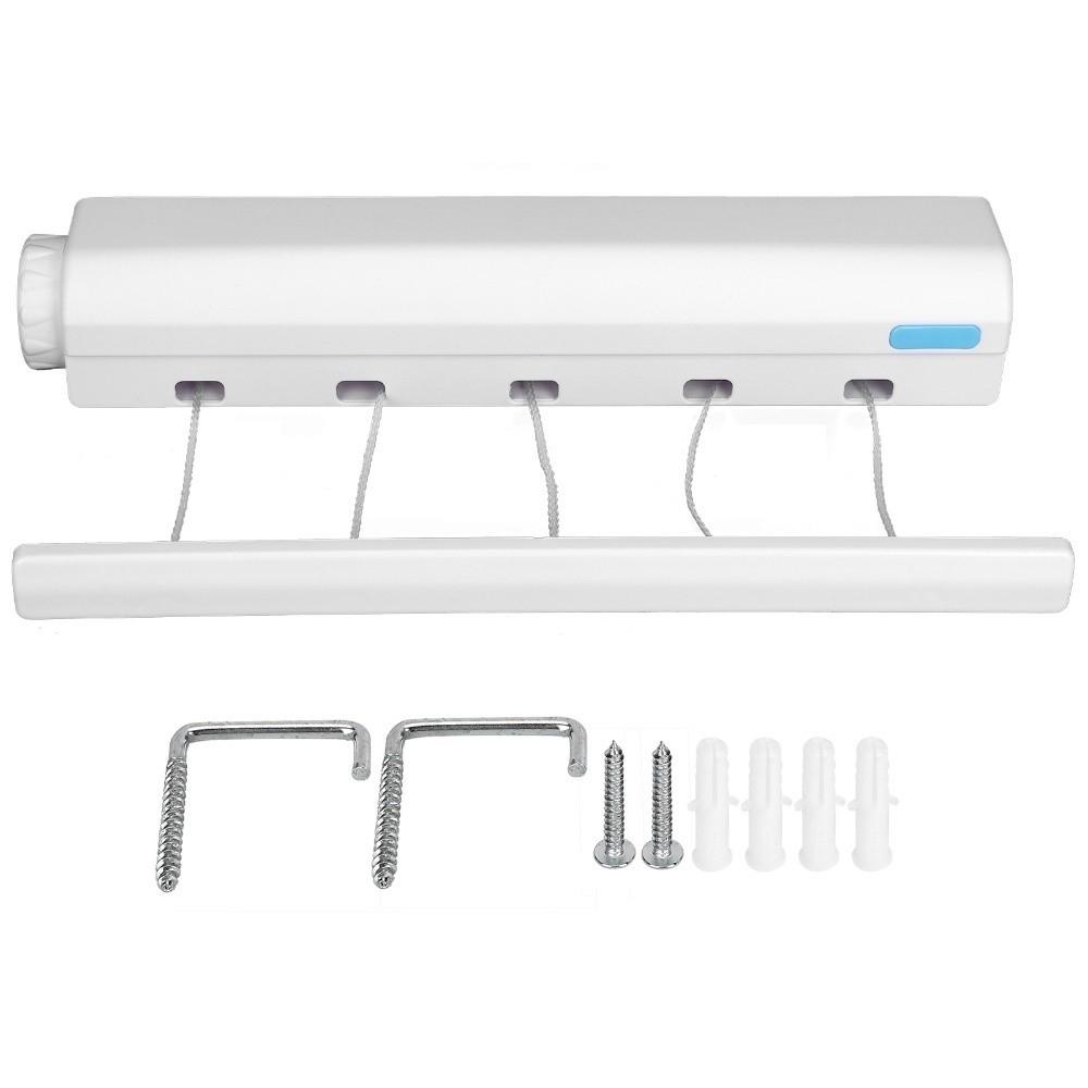 White Retractable Clothesline Punch Installation Laundry Drying Line Balcony Bathroom Laundry Room