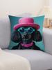 Funny Poodle Pillowcase Dog with Hat Cushion Cover Colorful Animal Print Quirky Home Decor Pet Lover Gift